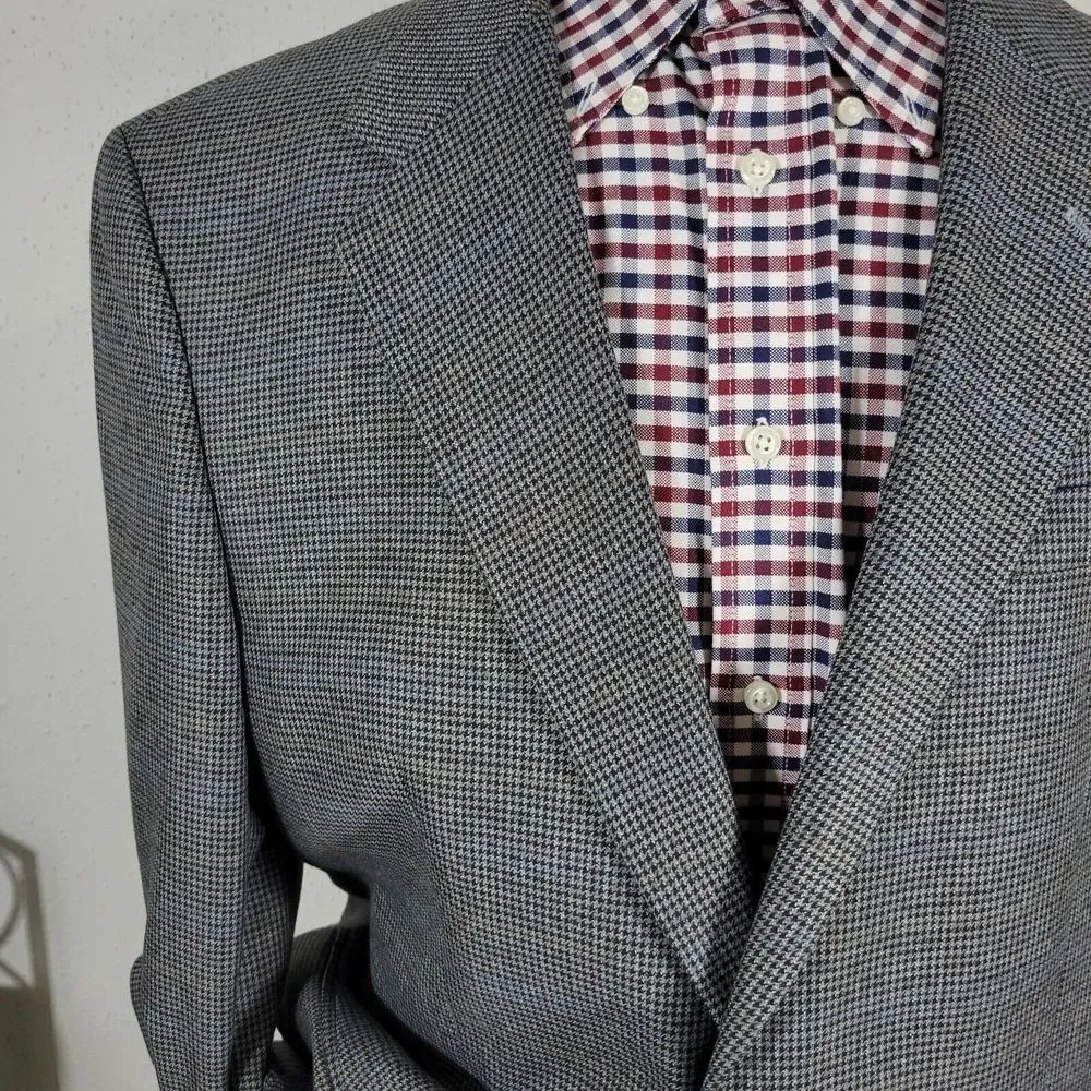 Croft‎ Barrow Men's Sport Coat Blazer Two Button Gray Houndstooth Poly Blend 44R